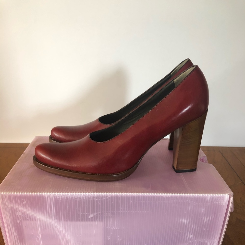 Never Worn Vintage Miu Miu Red Leather, Wood Heels